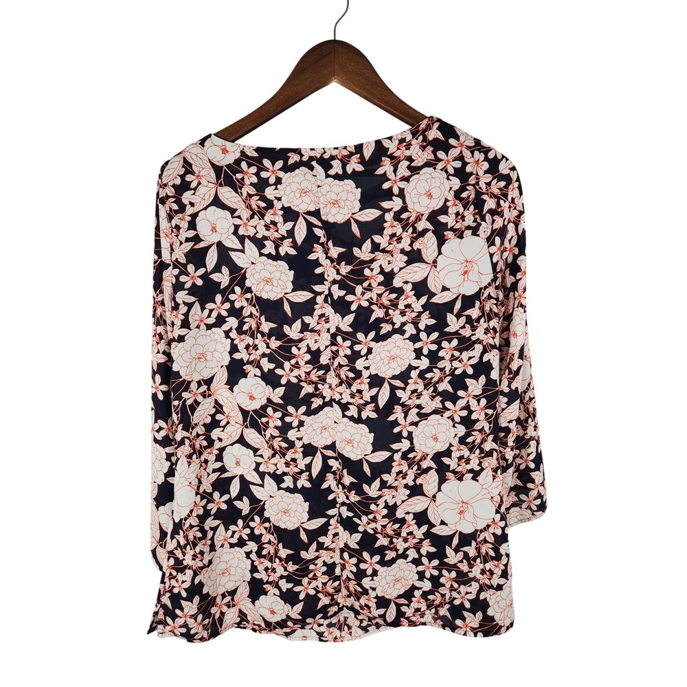 Banana Republic Navy Red Sheer Floral Bateau Neck Tunic Size Small